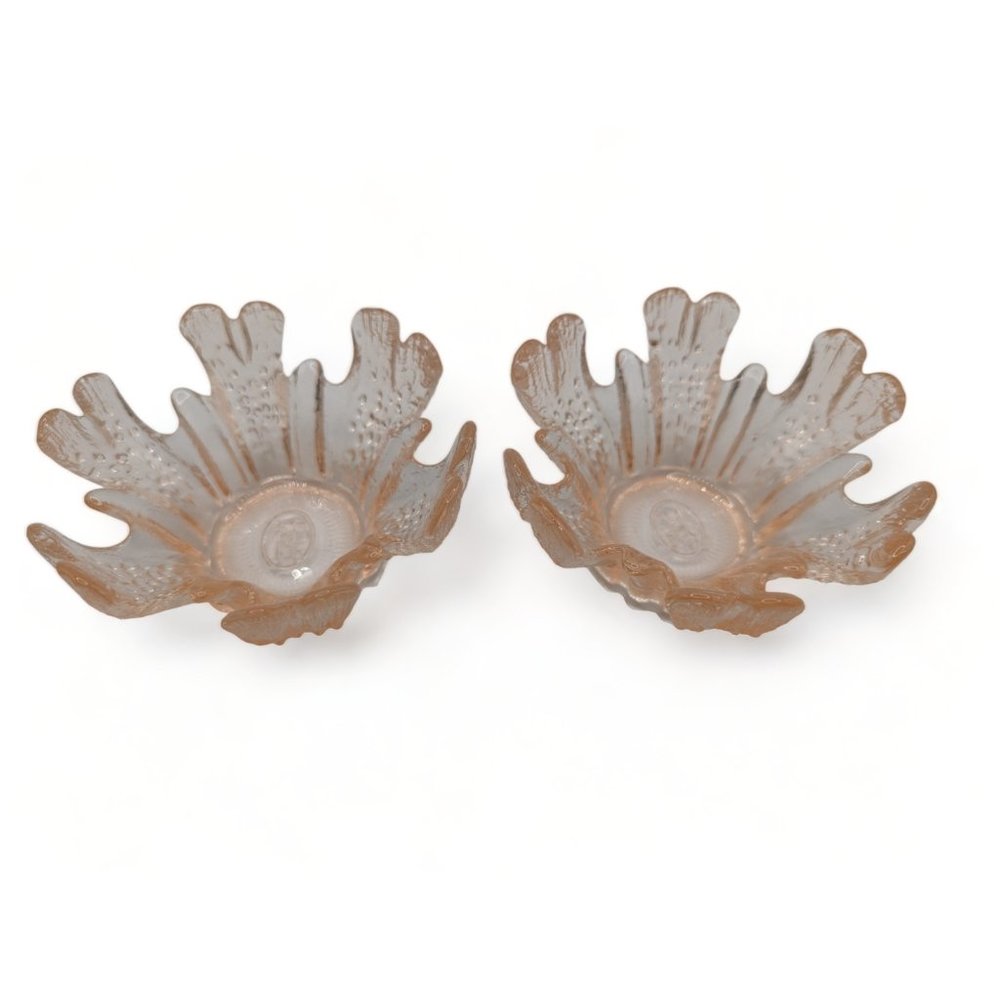 Set of 2 Vintage MCM Arabian Peach Ice Art Glass Bowls Candle Holder Votive 2"